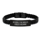 Officially The World's Coolest Mechanic Funny Mechanic Gifts for Him Christmas Unique Interlaced Leather Bracelet for Men Gifts from Friends - Image 1